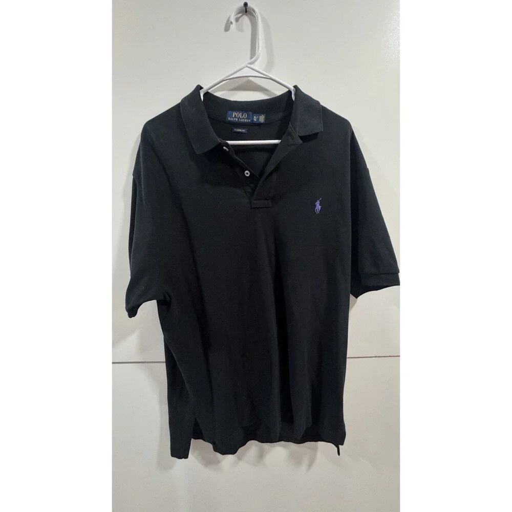 Vintage Polo Ralph Lauren Men’s Custom Fit Black Purple Logo 100% Cotton Size XL